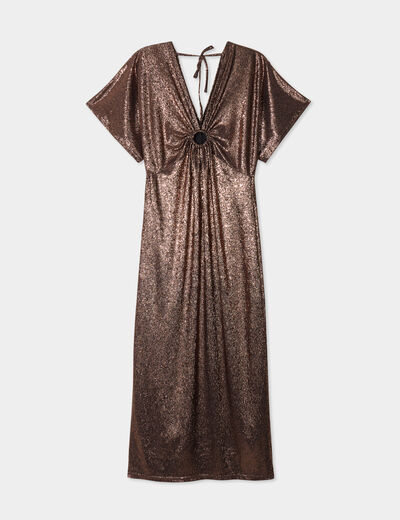 Robe évasée midi dos et col en V terracotta femme