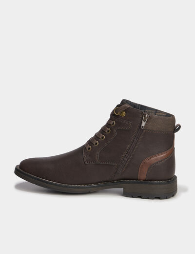 Bottines montantes zipp&eacute;es &agrave; lacets marron homme