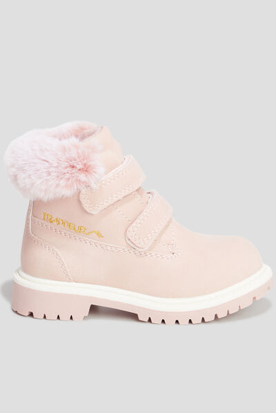 Bottines scratchs et fourrure Trappeur rose bébé fille