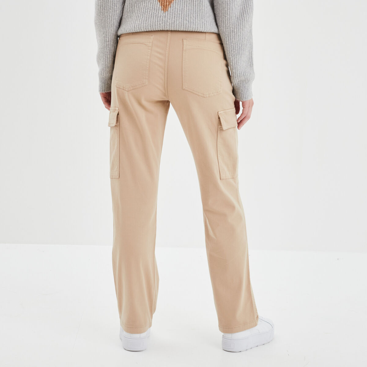 Pantalon cargo droit sable femme