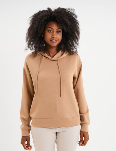 Sweat hoodie manches longues à capuche taupe femme