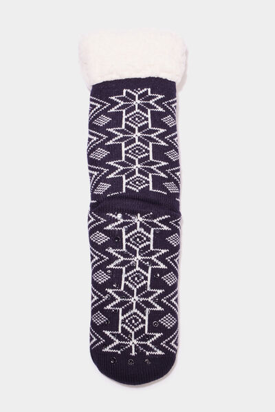 Chaussettes d'intérieur avec pompons bleu marine homme