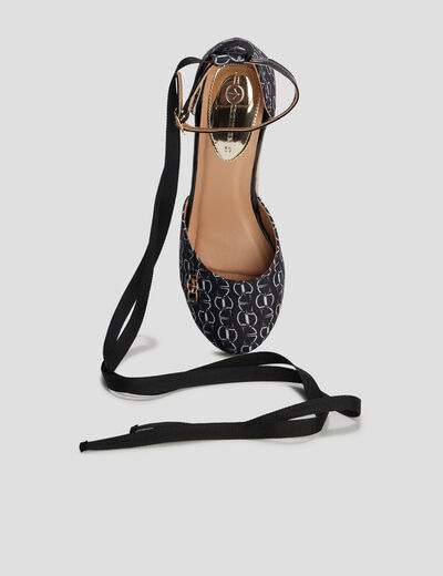 Sandales espadrilles compensées à laçage noir femme