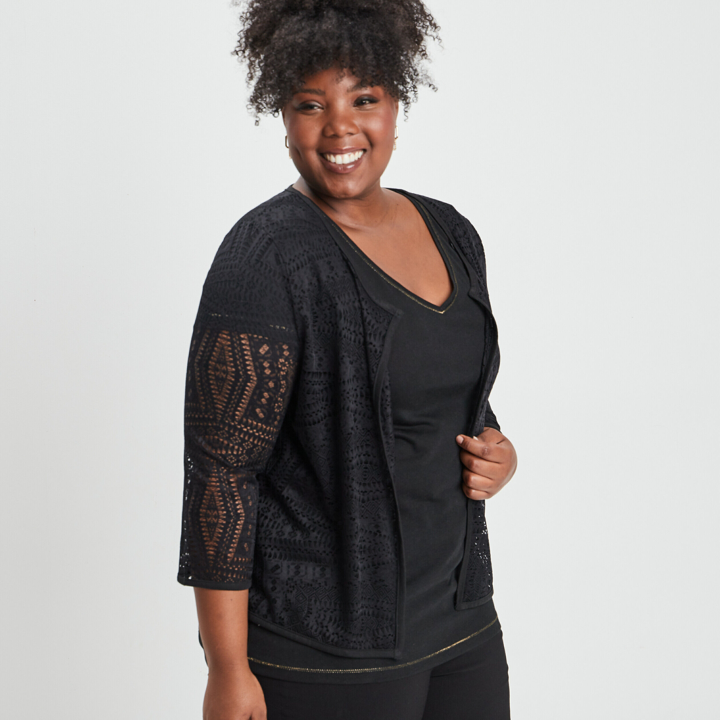 Gilet manches 3/4 noir femme grande taille MODAVISTA