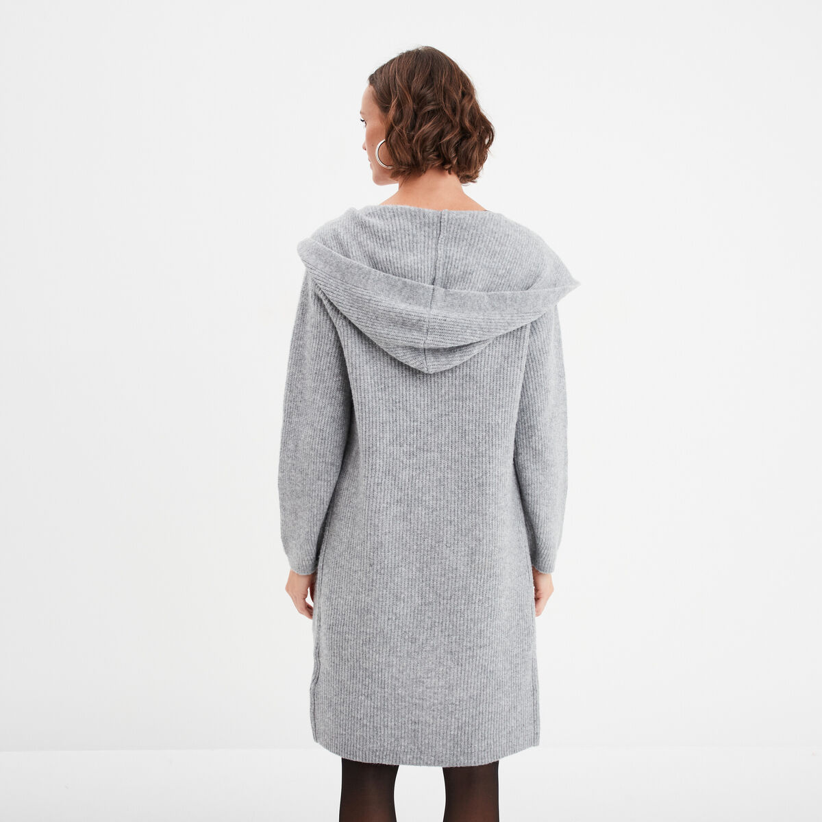 Gilet long à capuche manches longues gris femme
