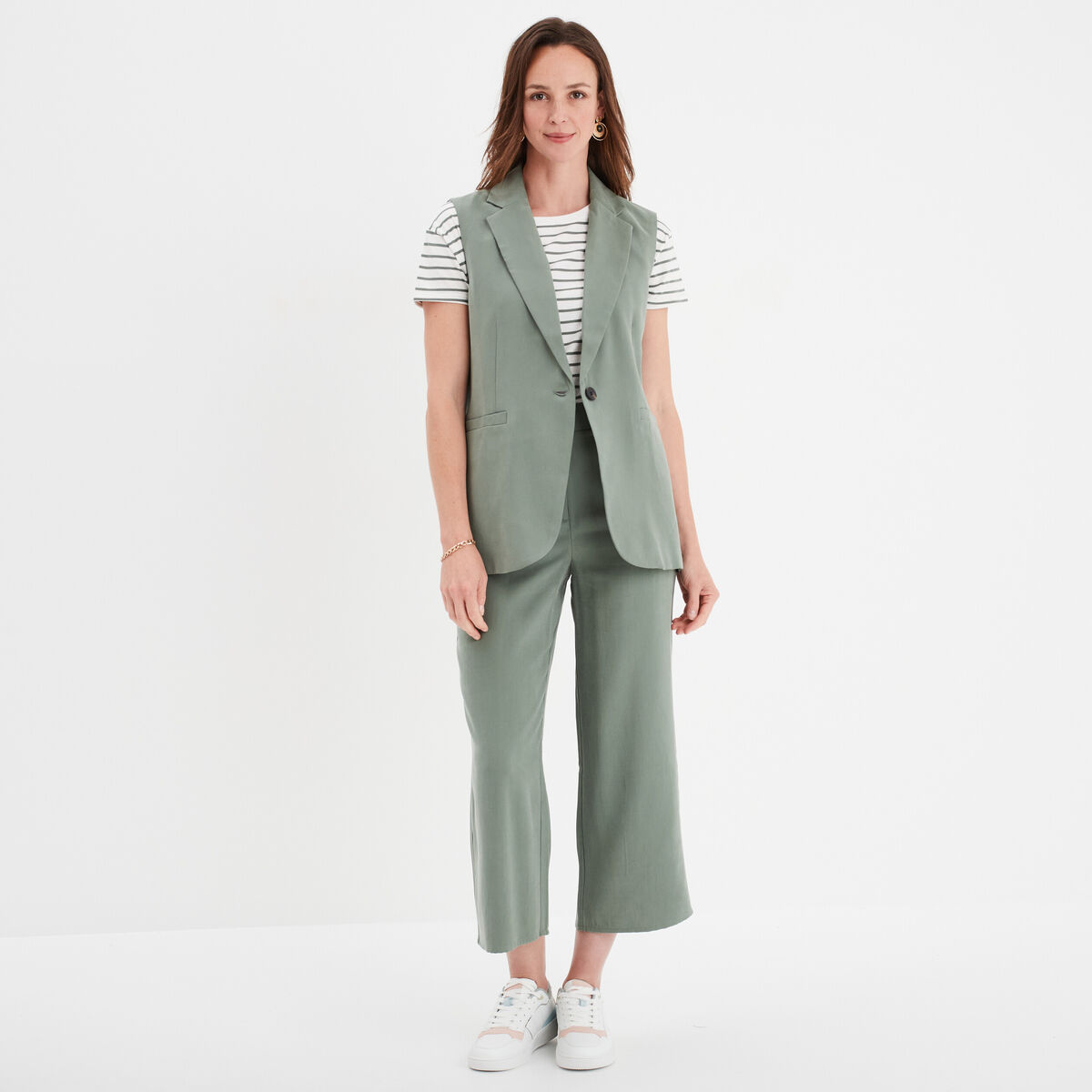 Veste blazer sans manches vert kaki femme