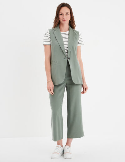 Veste blazer sans manches vert kaki femme