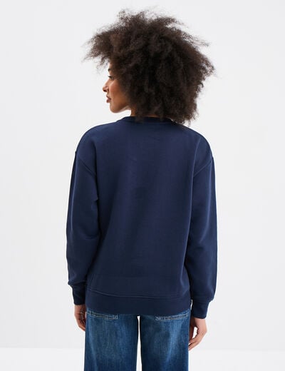 Sweat col rond manches longues bleu marine femme
