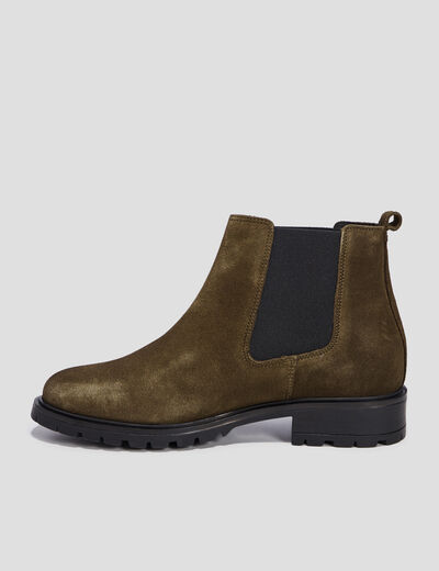 Bottines chelsea en cuir vert kaki femme