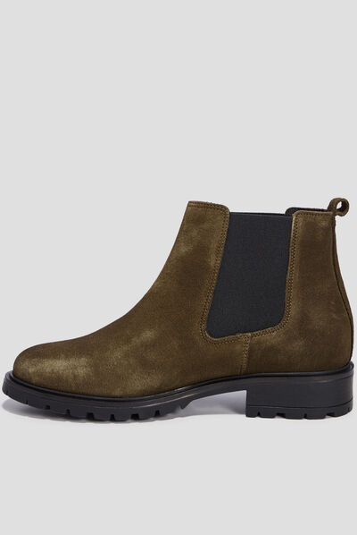 Bottines chelsea en cuir vert kaki femme