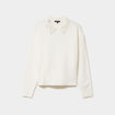 Pull col chemise strass et perles blanc femme