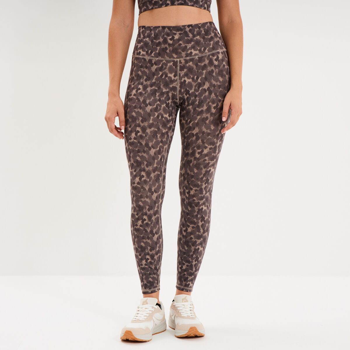Legging de sport stretch taille haute beige femme