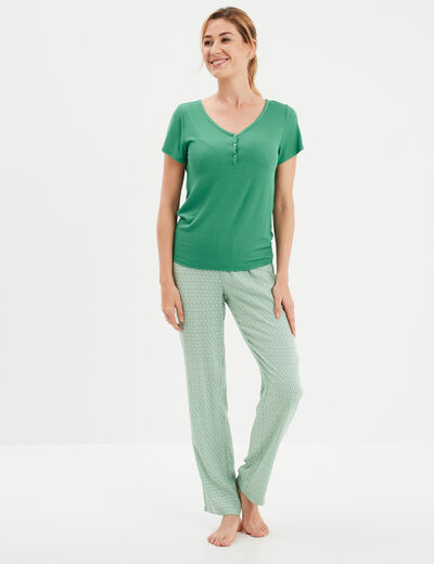 Ensemble pyjama manches courtes 2 pièces vert femme