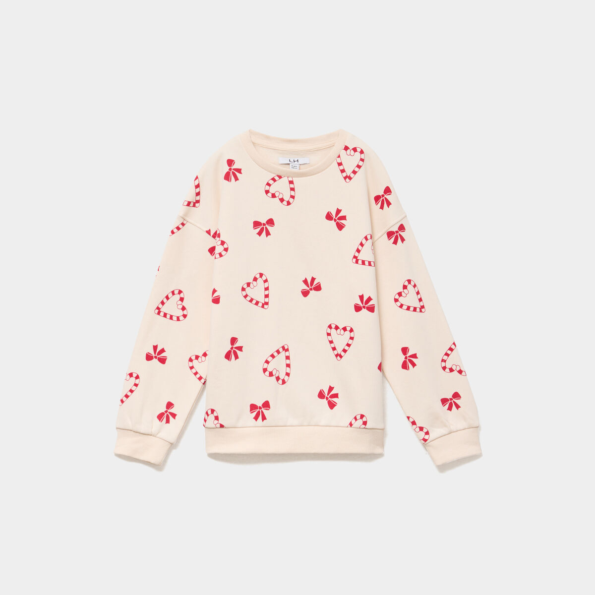 Sweat col rond manches longues ecru fille