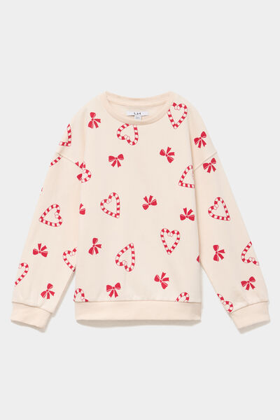 Sweat col rond manches longues ecru fille