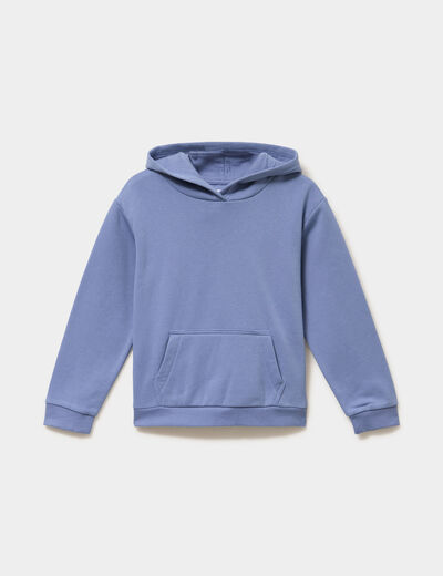 Sweat &agrave; capuche hoodie relax molleton bleu lavande fille