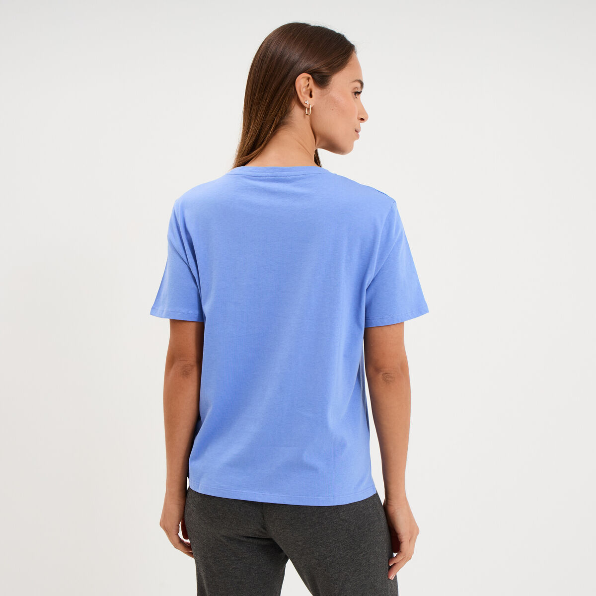T-shirt col rond manches courtes coton bleu lavande femme