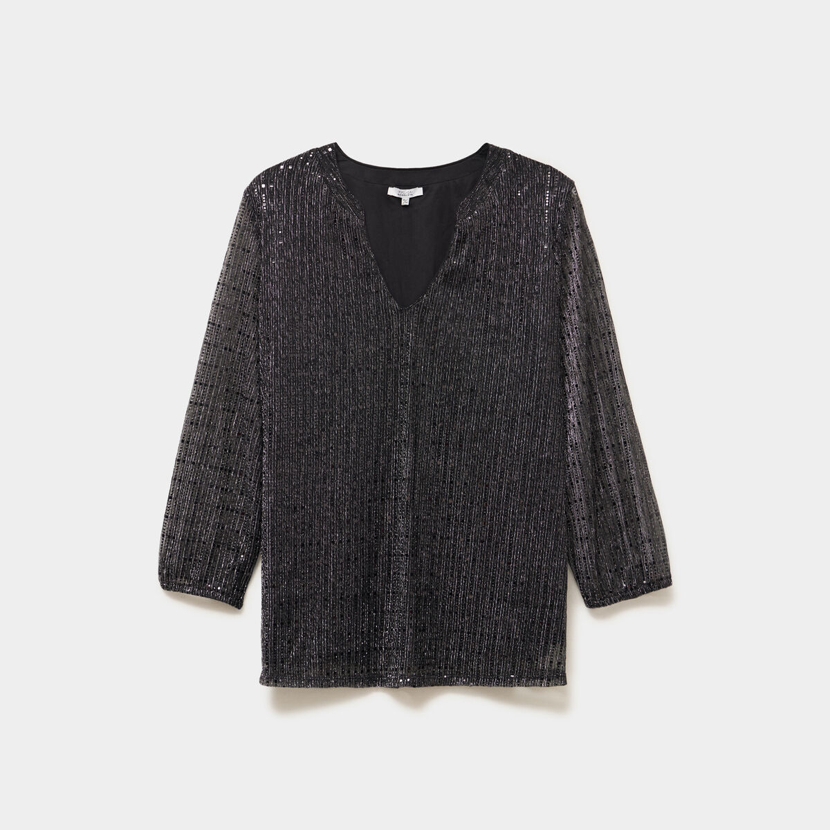 Blouse manches 3/4 pliss&eacute;e paillettes noir femme grande taille