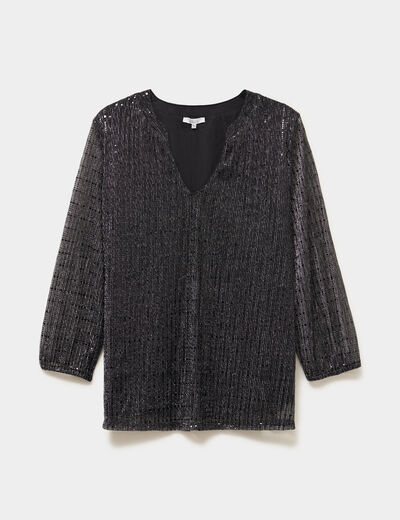 Blouse manches 3/4 pliss&eacute;e paillettes noir femme grande taille