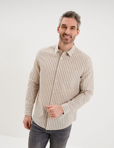 Chemise manches longues coton beige homme