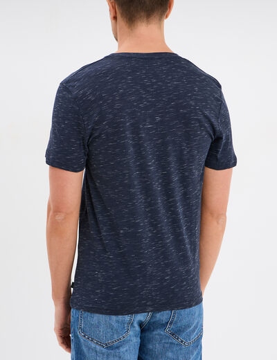 T-shirt droit col en V Liberto bleu homme