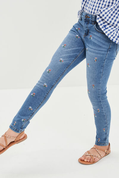 Jeans skinny brodé Creeks denim double stone fille