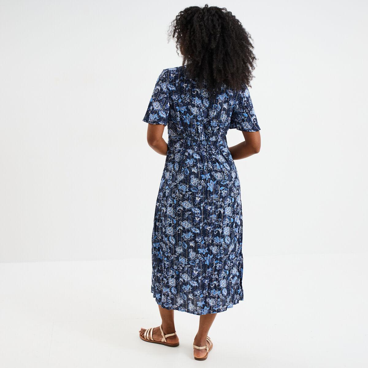 Robe longue empire taille smockée Creeks bleu marine femme