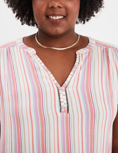 Blouse col en V manches courtes ecru femme grande taille