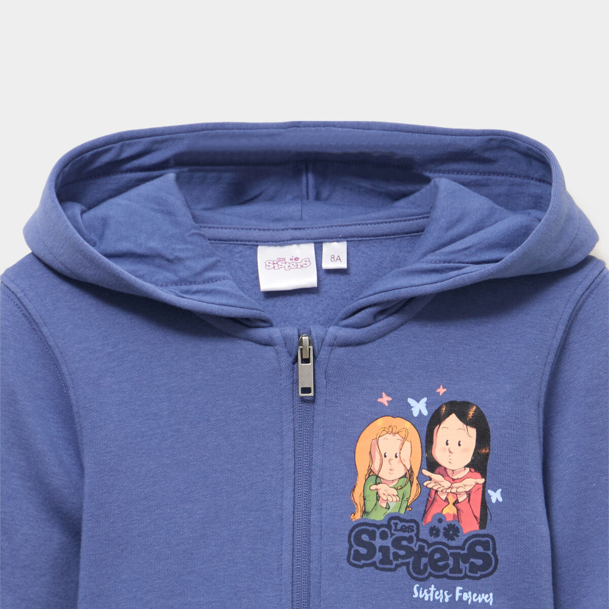 Sweat zipp&eacute; &agrave; capuche Les Sisters bleu gris fille