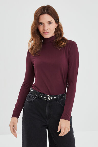 T-shirt manches longues prune femme