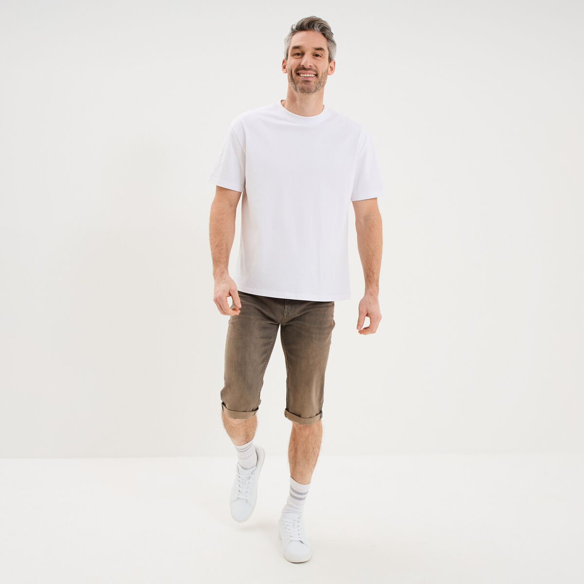 Bermuda short en jean regular denim gris homme