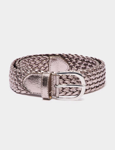 Ceinture tressée métallisée gris argent femme