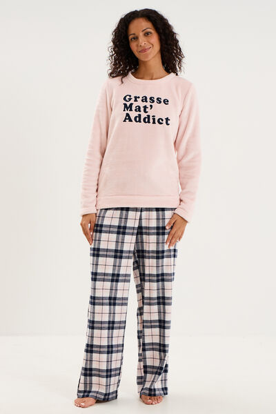 Ensemble pyjama effet polaire 3 pi&egrave;ces rose clair femme