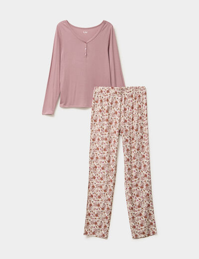 Ensemble pyjama manches longues 2 pi&egrave;ces blanc femme
