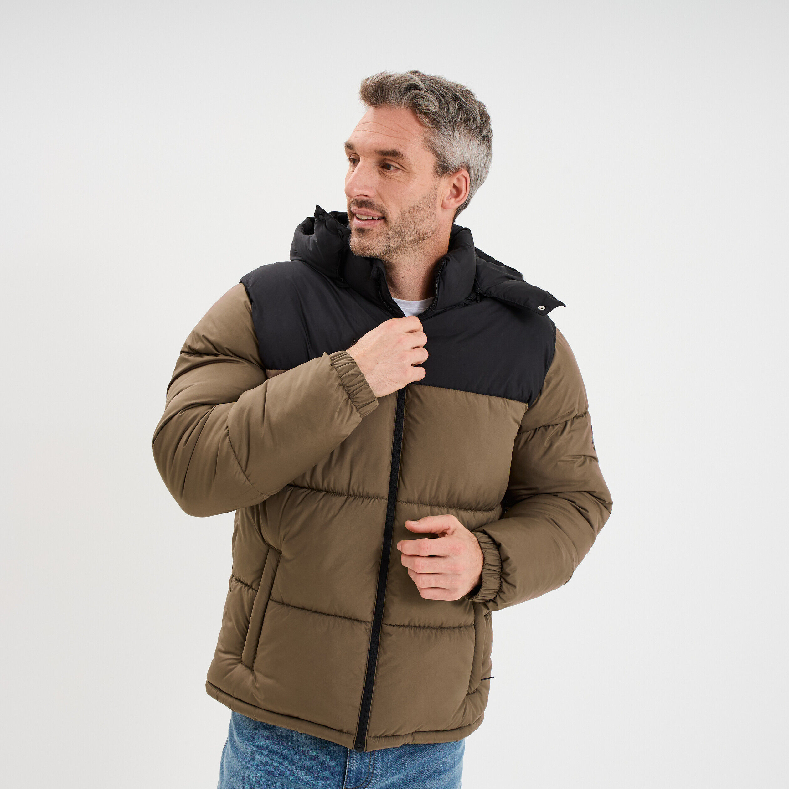 Doudoune déperlante à capuche amovible taupe homme LIBERTO