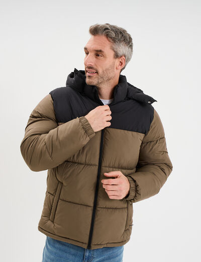 Doudoune d&eacute;perlante &agrave; capuche amovible taupe homme