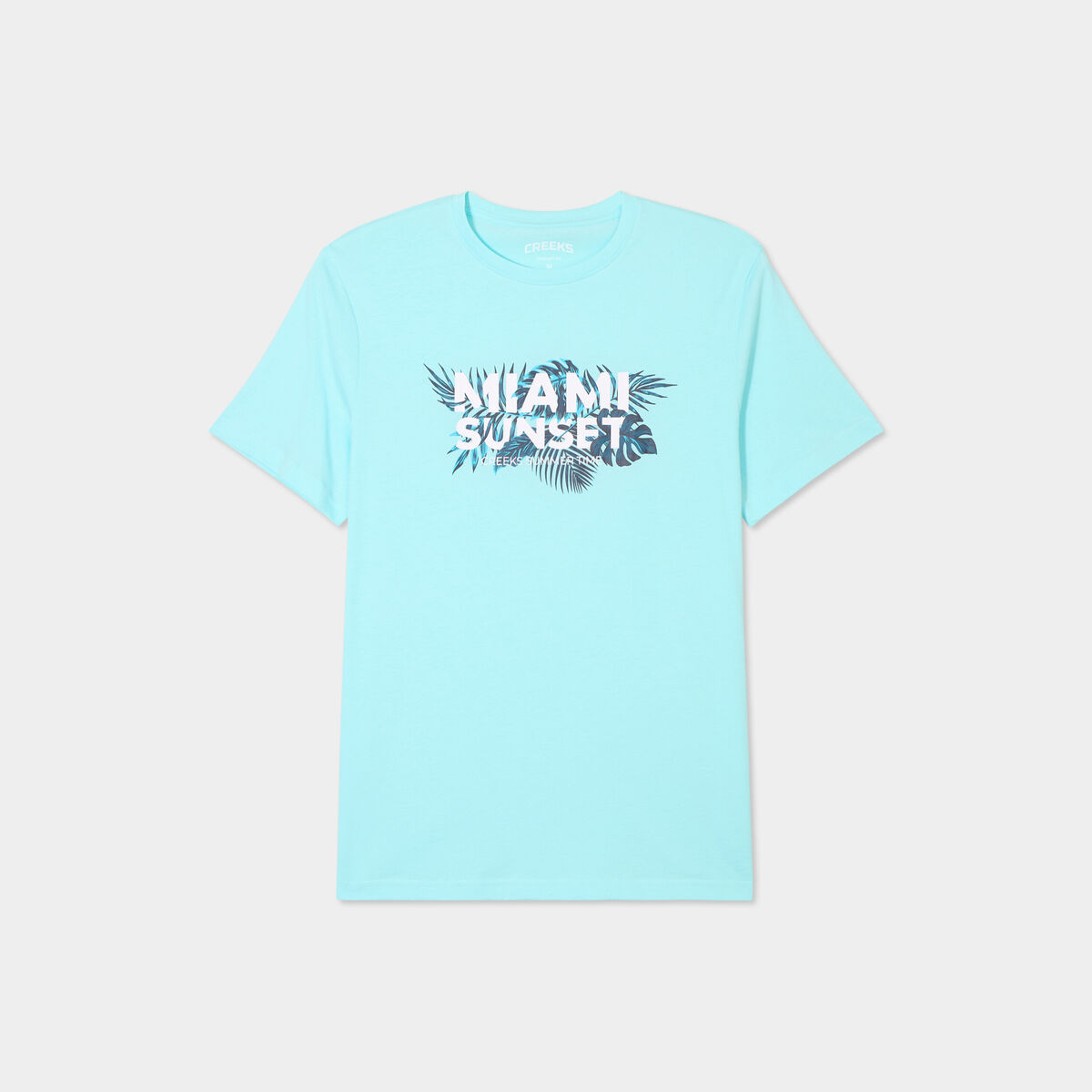 T-shirt col rond manches courtes coton bleu turquoise homme