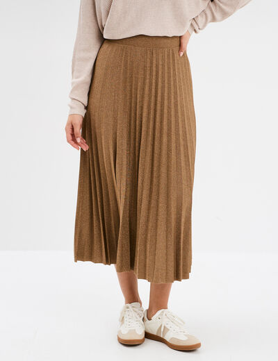 Jupe midi plissée en maille jaune or femme
