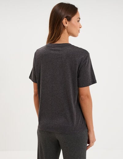 T-shirt col rond manches courtes coton gris fonc&eacute; femme