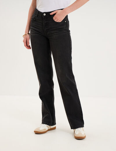 Jean droit taille basse coton denim noir femme