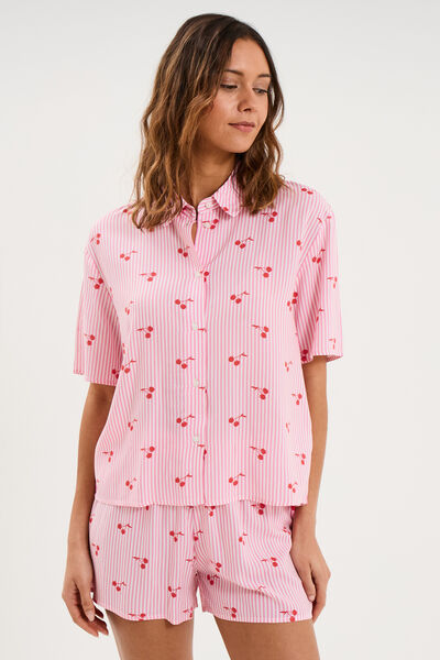 Ensemble pyjama short et chemise ecru femme