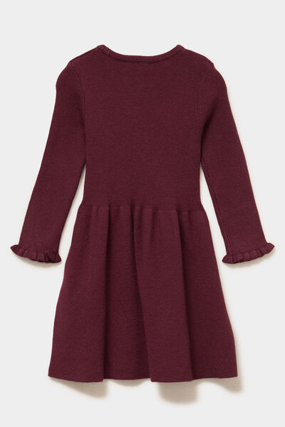 Robe tricot &eacute;vas&eacute;e manches longues violet fonc&eacute; b&eacute;b&eacute; fille