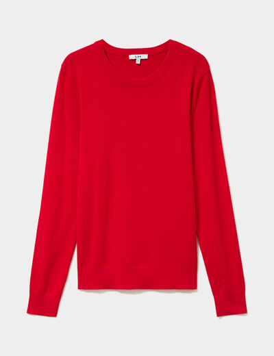 Pull col rond manches longues rouge femme