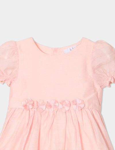 Robe manches ballons détails fleurs rose clair bébé fille