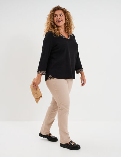 Pull effet 2-en-1 avec manches 3/4 noir femme grande taille