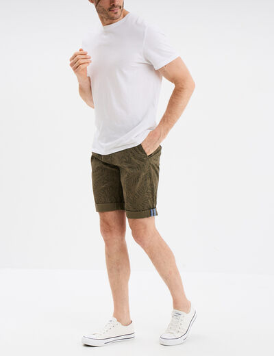 Bermuda short chino droit coton stretch vert kaki homme