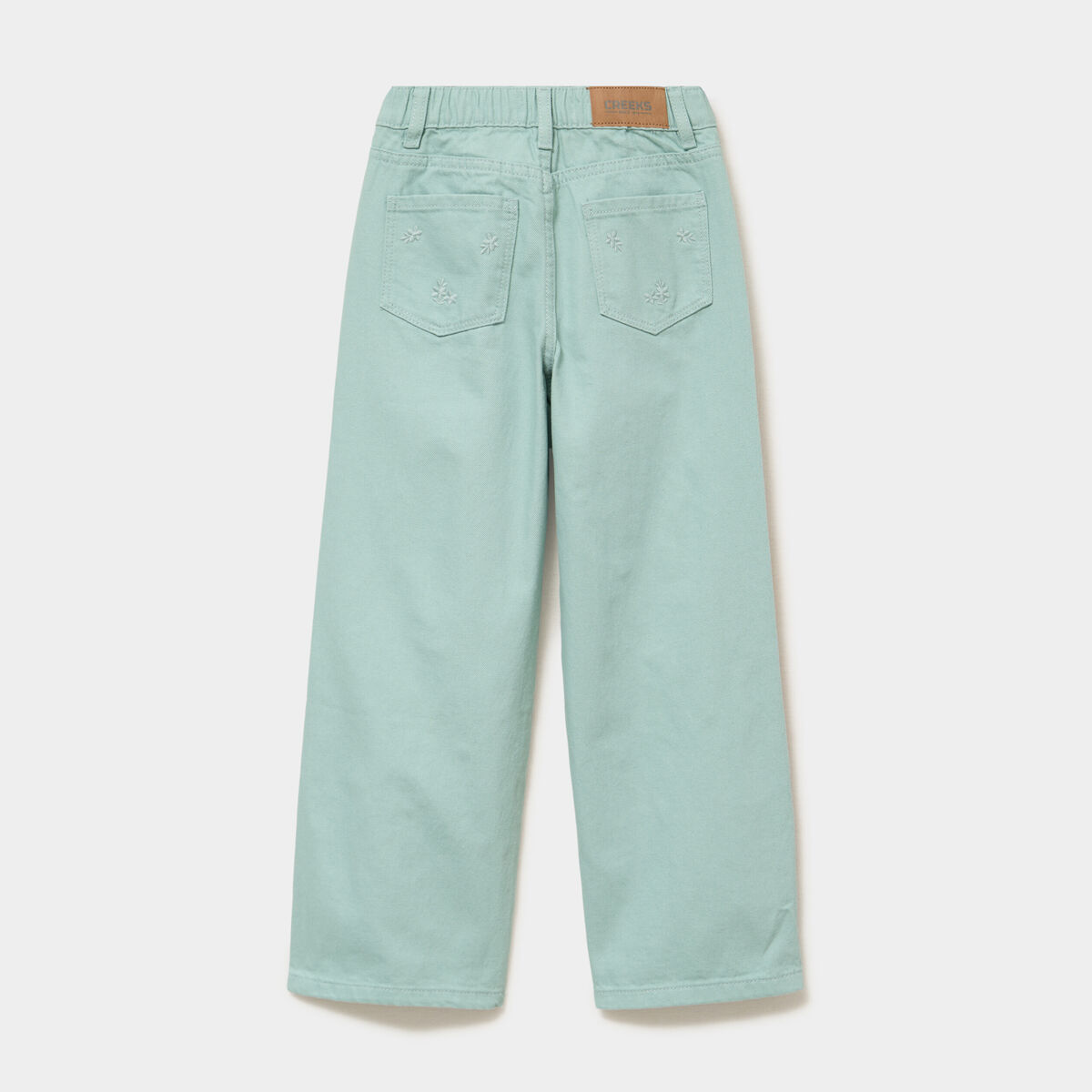 Pantalon large brod&eacute; taille ajustable bleu gris fille