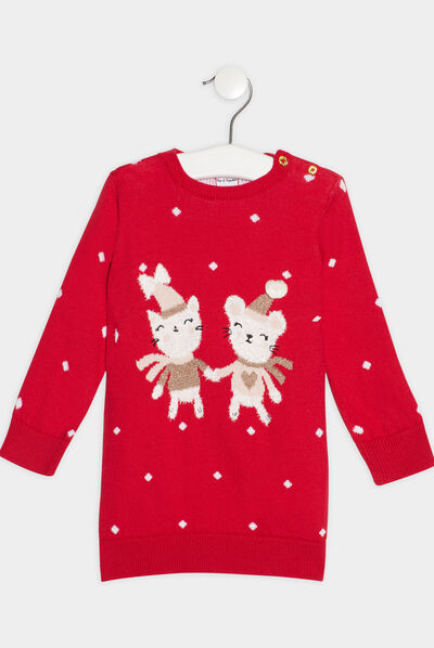 Robe pull droite rouge bébé fille