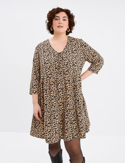 Robe fluide col en V noeud beige femme grande taille