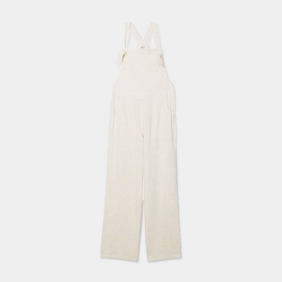 Salopette jambe large bretelles nouées beige femme